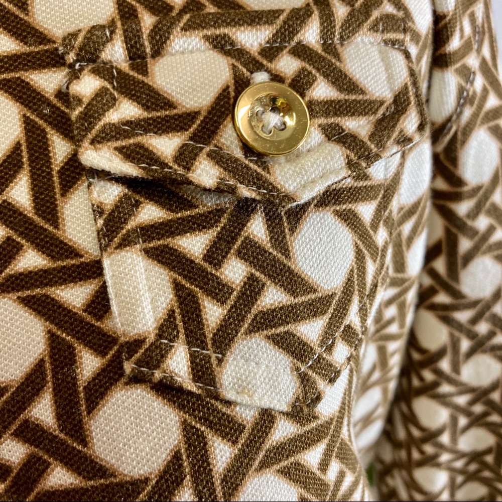 TALBOTS BROWN CANE PRINT LONG-SLEEVE GOLF SHIRT SMALL - Picture 6 of 8